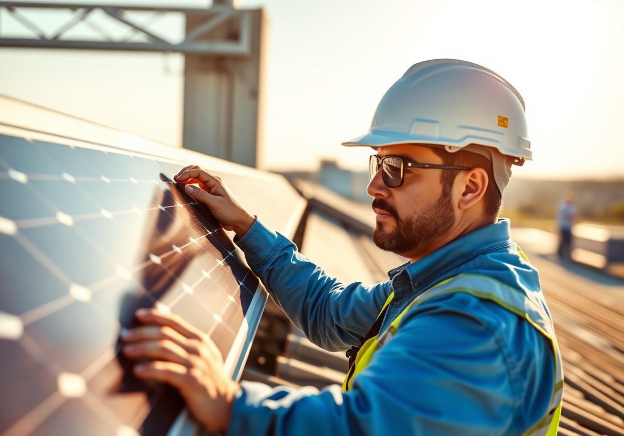 Solarios technician installing solar panel